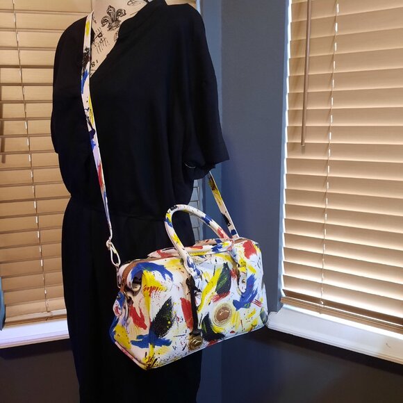 Dooney & Bourke Dipinta Inspired Hand Painted Vintage Zip Satchel Rare Dooney - Picture 2 of 14
